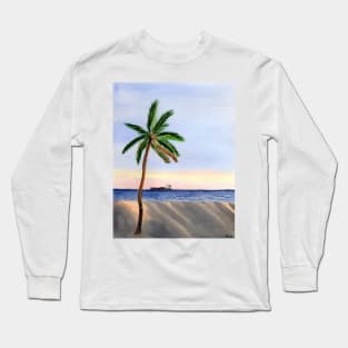 Single Palm Tree at the Beach during sunset Long Sleeve T-Shirt